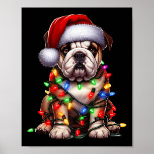 Bulldog Dog Christmas Lights Santa Hat Dog Lover P Poster