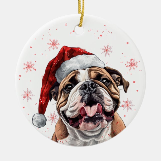 Bulldog Dog Christmas Personalized Ceramic Tree Decoration (Front)