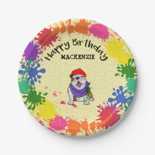 Bulldog Dog Fun Art Birthday Party     Paper Plate