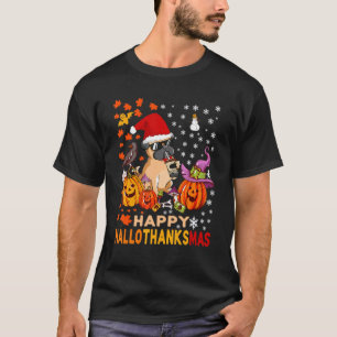 Bulldog Dog Happy Hallothanksmas Halloween Thanksg T-Shirt