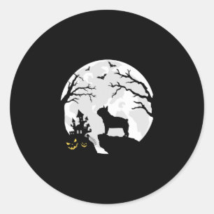 Bulldog Dog In The Moon Halloween Costume Men Wome Classic Round Sticker