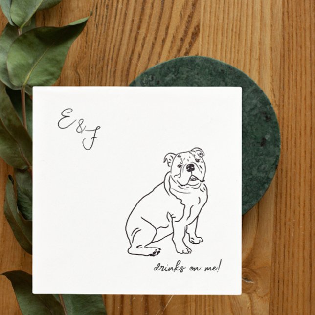 Bulldog Dog line drawing cocktail  Napkin (Creator Uploaded)