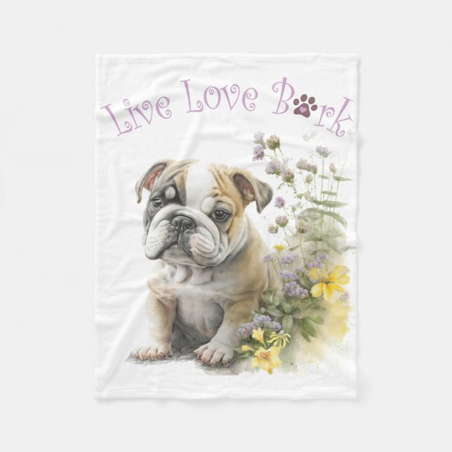 Bulldog Dog Mum Floral Fleece Blanket (Front)
