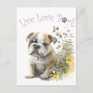 Bulldog Dog Mum Floral Postcard