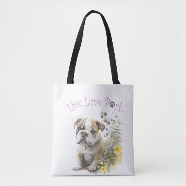 Bulldog Dog Mum Floral Tote Bag (Front)