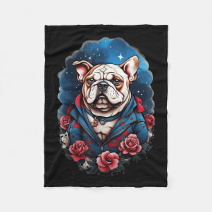 Bulldog Dog Old School Tattoo Style Retro Vintage  Fleece Blanket