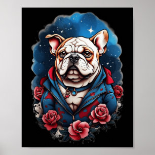 Bulldog Dog Old School Tattoo Style Retro Vintage Poster