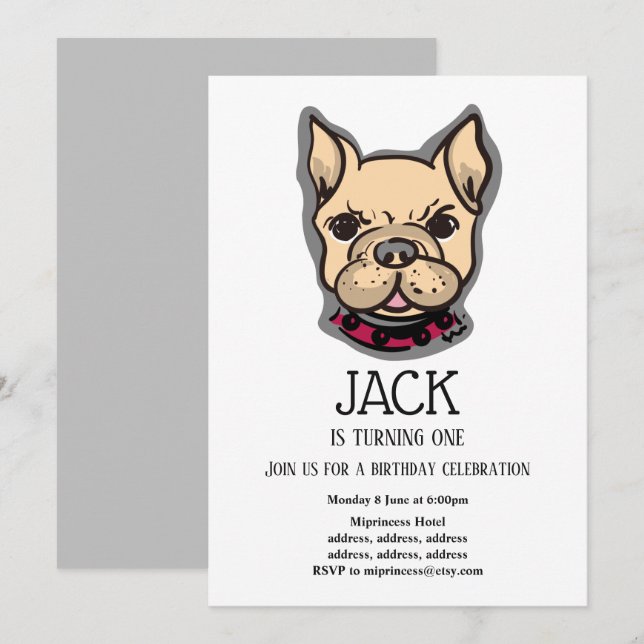 Bulldog, dog, pet birthday party invitation (Front/Back)