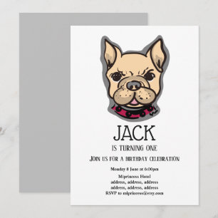 Bulldog, dog, pet birthday party invitation