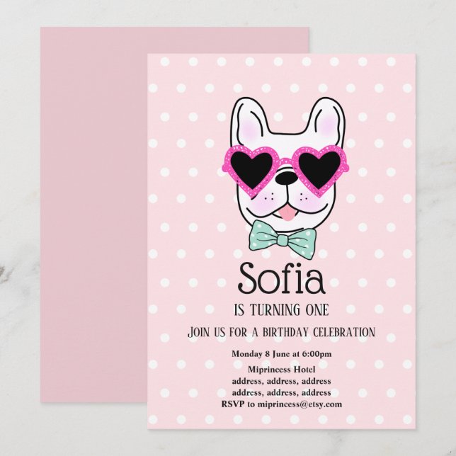 Bulldog, dog, pet birthday party invitation (Front/Back)