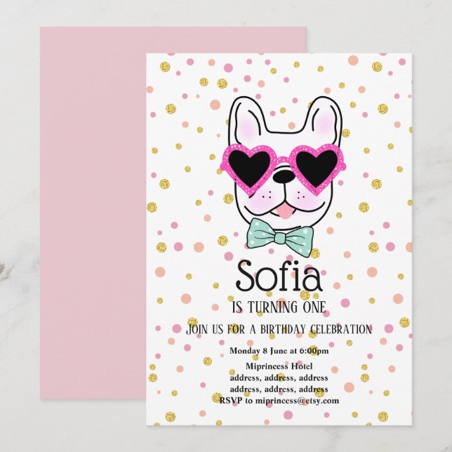 Bulldog, dog, pet birthday party invitation (Front/Back)