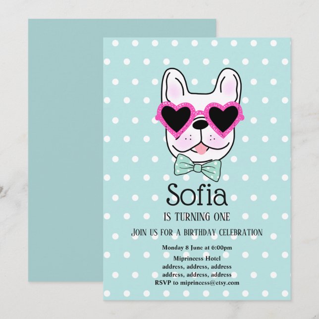 Bulldog, dog, pet birthday party invitation (Front/Back)
