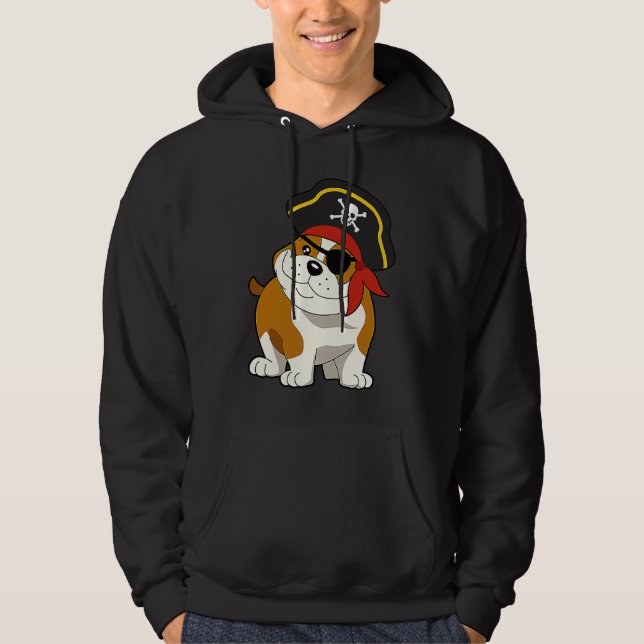 Bulldog Dog Pirate Captain with Skull Easy Hallowe Hoodie (Front)