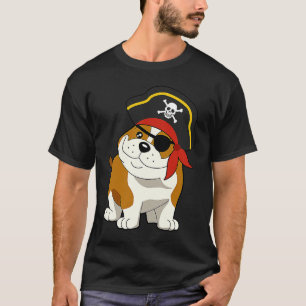 Bulldog Dog Pirate Captain with Skull Easy Hallowe T-Shirt