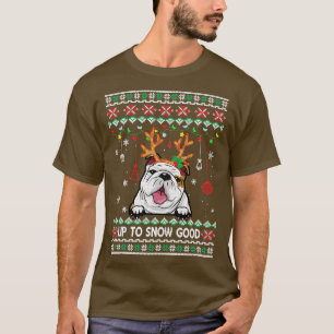 Bulldog Dog Reindeer Ugly Christmas Xmas T-Shirt