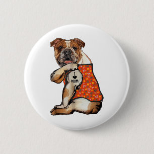 Bulldog Dog Tattoo I Love Mum Flower Mothers Day _ 6 Cm Round Badge