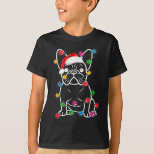 Bulldog Dog Tree Christmas Lights Pajama Boys Girl T-Shirt