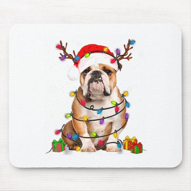 Bulldog Dog Tree Christmas Lights Xmas Pajama  Mouse Mat (Front)
