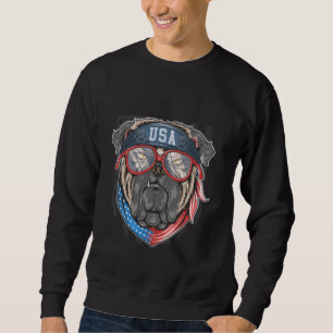 Bulldog Dog USA American Flag with Bandanna 4th of Sweatshirt