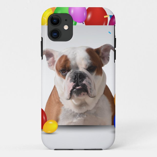 Bulldog Dog with colourful Balloons Birthday Theme Case-Mate iPhone Case (Back)