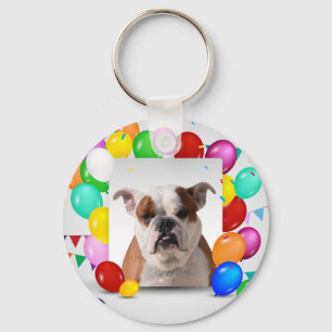 Bulldog Dog with colourful Balloons Birthday Theme Key Ring