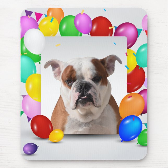 Bulldog Dog with colourful Balloons Birthday Theme Mouse Mat (Front)