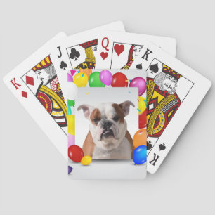 Bulldog Dog with colourful Balloons Birthday Theme Playing Cards