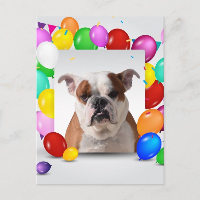 Bulldog Dog with colourful Balloons Birthday Theme Postcard (Front)