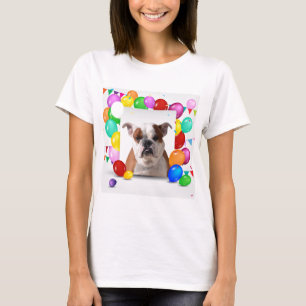 Bulldog Dog with colourful Balloons Birthday Theme T-Shirt