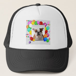 Bulldog Dog with colourful Balloons Birthday Theme Trucker Hat