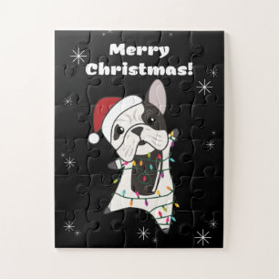 Bulldog Dogs Merry Christmas Winter Animals Jigsaw Puzzle