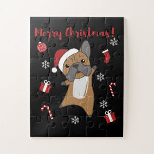 Bulldog Dogs Merry Christmas Winter Animals Jigsaw Puzzle