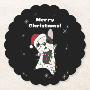 Bulldog Dogs Merry Christmas Winter Animals Paper Coaster