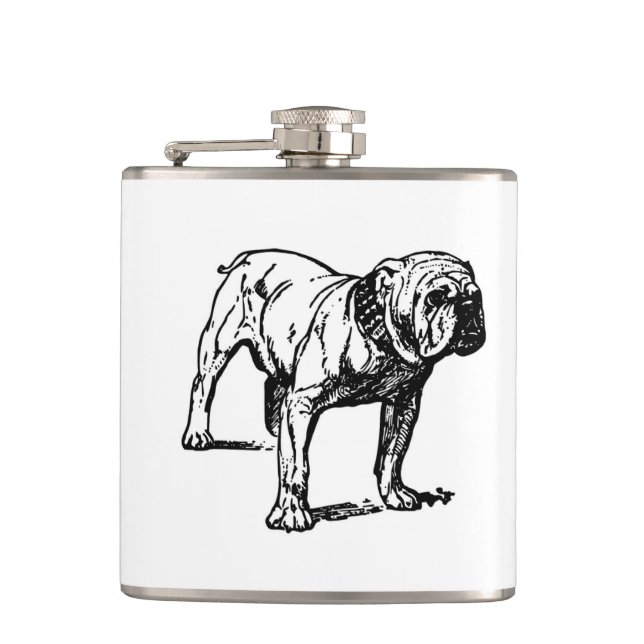 bulldog drawing hip flask (Front)