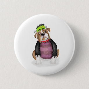 Bulldog dressed as Frankenstein's Monster badge