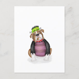 Bulldog dressed as Frankenstein's Monster postcard