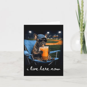 Bulldog drink iced coffee baseball field live here card