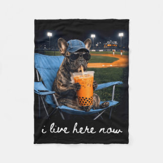 Bulldog drink iced coffee baseball field live here fleece blanket