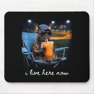 Bulldog drink iced coffee baseball field live here mouse mat