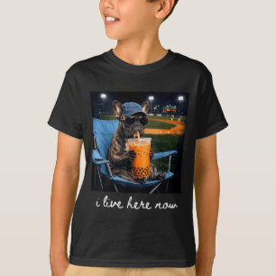 Bulldog drink iced coffee baseball field live here T-Shirt