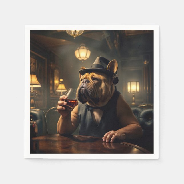 Bulldog Drinking Whiskey In a 1920s Speakeasy Napkin (Front)
