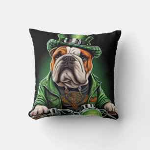 Bulldog Driving Bike St. Patrick's Day Cushion