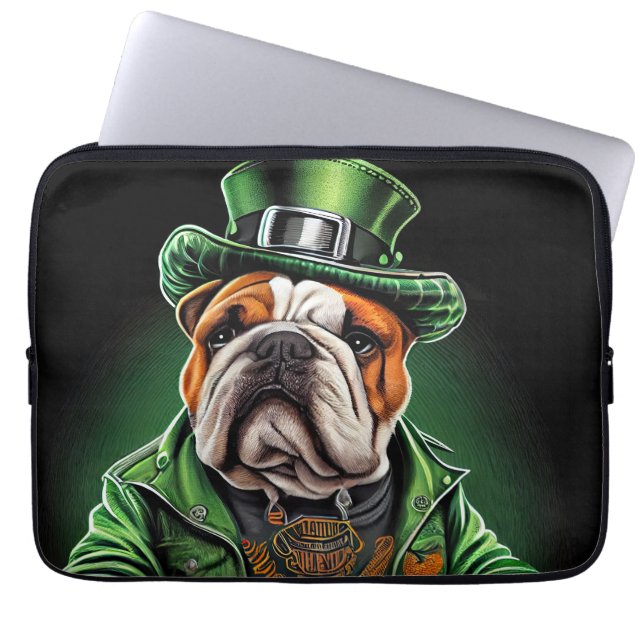 Bulldog Driving Bike St. Patrick's Day Laptop Sleeve (Front)