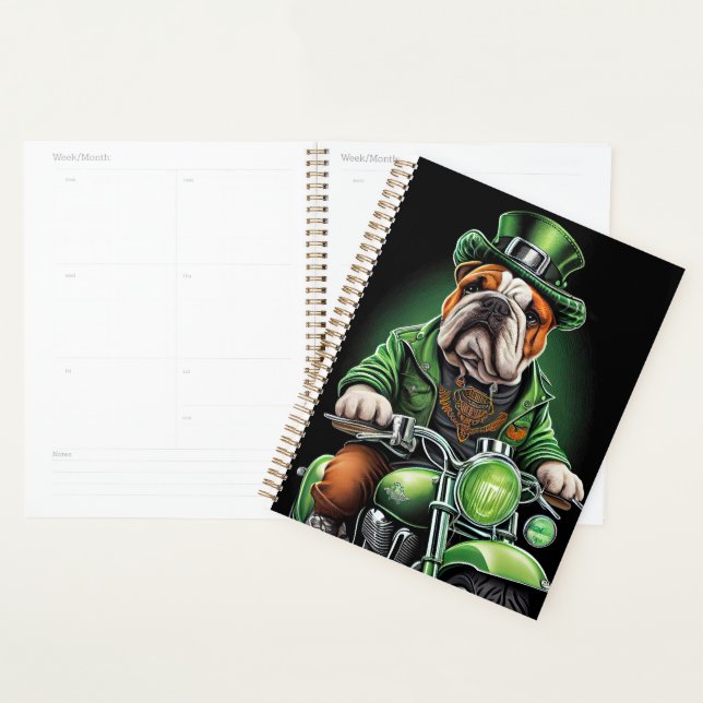 Bulldog Driving Bike St. Patrick's Day Planner (Display)