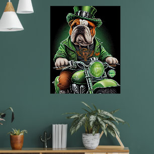 Bulldog Driving Bike St. Patrick's Day Poster