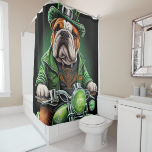 Bulldog Driving Bike St. Patrick's Day Shower Curtain