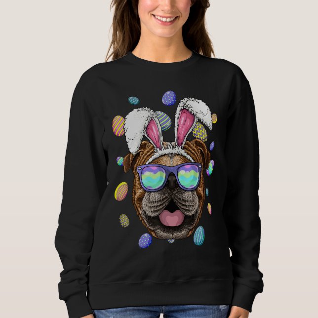 Bulldog Easter Bunny Ears Dog Funny Easter Eggs Hu Sweatshirt (Front)