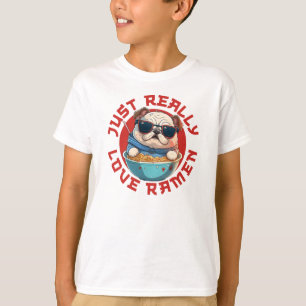 bulldog eating ramen, love eating noodles T-Shirt