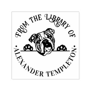 Bulldog Face “From the Library of” Round Book Name Self-inking Stamp