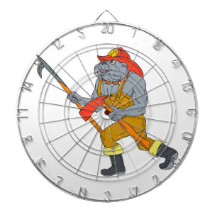 Bulldog Firefighter Pike Pole Fire Ax Drawing Dartboard